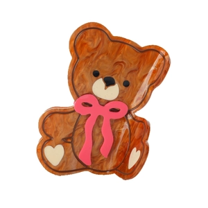 Süße braune Teddybär Haarklammer mit rosa Schleife für stilvolle Damenfrisuren