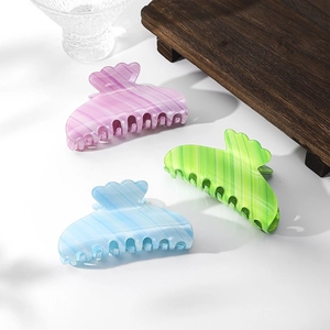 Large Acetate Hair Claw Clips Elegant Striped Shell Shape Shark Clips For Women Girls Non-Slip Hair Styling Accessories
