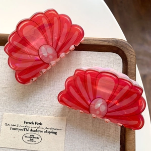 Pinces à cheveux en acrylique rose rouge en forme de coquillage translucide