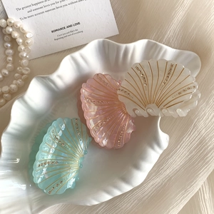 Pinces à cheveux élégantes en forme de coquillage avec strass en menthe, rose et blanc