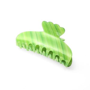 Gradient green candy color acetate hair claw clip with striped pattern and wave top design