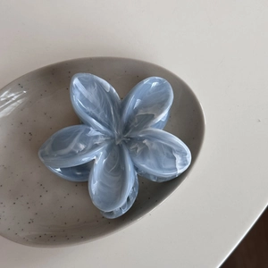 Blue marble texture flower hair claw clip for women made of premium resin acetate