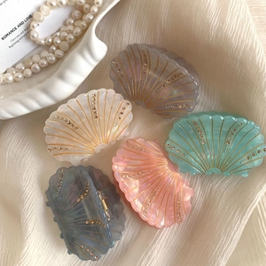 Pince à Cheveux en Acétate Forme Coquillage Style Océanique Élégant Ornement en Strass Accessoires Cheveux Pour Femmes