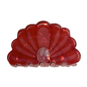 Pince à cheveux élégante en acrylique rose rouge avec design en coquille et fini brillant