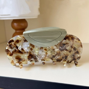 Large tortoiseshell acetate hair claw clip with morandi green accent for women hair styling