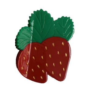 Cute strawberry acetate hair claw clip with red fruit and green leaves design