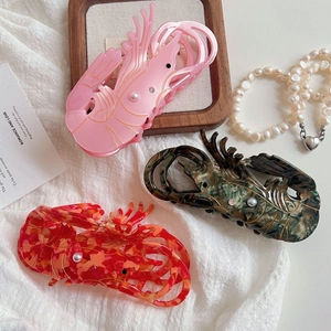 Creative Lobster Shaped Cellulose Acetate Hair Claw Clip Large Animal Hairpin With Artificial Pearls Rhinestones For Women Styling