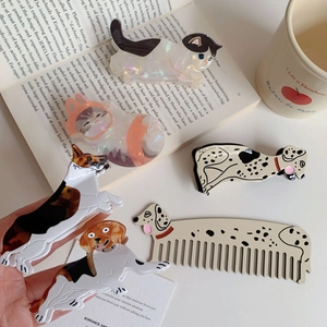 Cute animal shaped acetate hair clips and comb set with cat and dog pattern designs