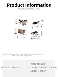 Detailed size and weight specs for acetate animal hair claws including cats and dogs