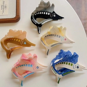 Creative Acetate Fish Shape Hair Claw Clip Marbled Marine Swordfish Marlin Design Large Hair Grip For Women Daily Styling