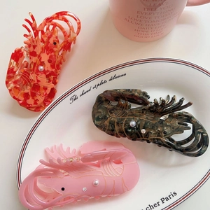 Ocean series lobster-shaped acetate hair claw clips with pearls for diverse hair types