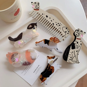 Cute Acetate Animal Shaped Hair Claw Clips Cat Dog Corgi Patterns Iridescent Fun Hair Accessories For Women Girls Styling
