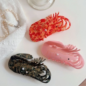 Chic lobster-shaped acetic acid hair claw clip with pearl accents in multiple colors