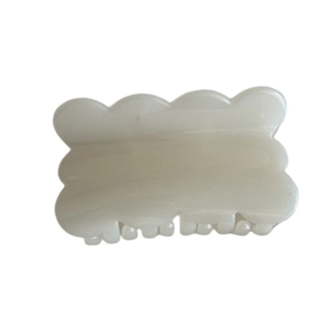 Cream white wavy rectangle hair claw clip with scalloped edge for sweet girls