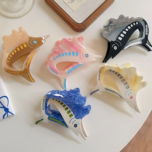 Five-piece acetate shark hair clips with ocean sturgeon design in marble patterns