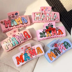 MAMA Letter Printed Acrylic Hair Claw Clip For Women Large Square Shark Clip Fashion Floral Rainbow Leopard Hair Accessories