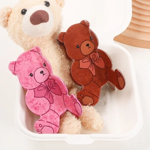Carino Orecchino a Bottone con Orsetto dei Cartoni Animati Pinza per Capelli in PVC Trama Marmo Rosa Marrone Fiocco Orsetto