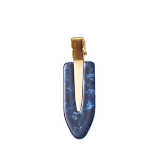 Deep blue marble acetate hair clip with golden metal duckbill clip for women