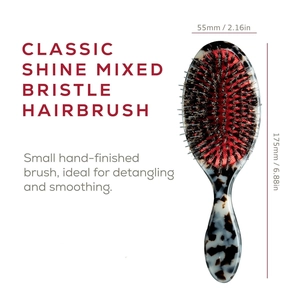 Classic oval hairbrush with boar bristles and tortoiseshell handle for hair smoothing