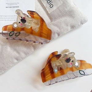 Cute koala acetate hair claw clip set with amber tortoiseshell finish for women