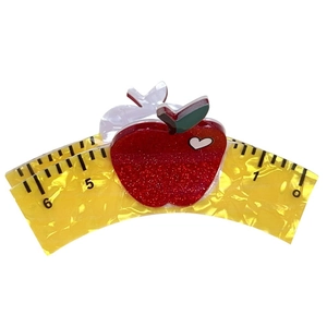Cute apple and yellow ruler hair claw clip with red glitter and shell texture acrylic