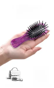 Miniature purple marble hair brush with air cushion for scalp massage and hair smoothing