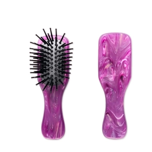 Mini acetate paddle hair brush with purple marble pattern and anti-static massage bristles