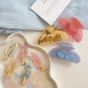 Sparkling acetate wing hair clips and butterfly shark clips with rhinestones in pastel colors