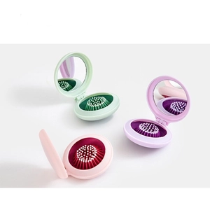Portable Folding Hair Brush With Mirror Round Massage Comb Macaron Color Travel Hairbrush Acetate Material Styling Tool