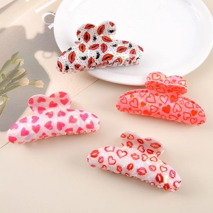 Valentinstag Große Herz Lippen Druck Haarkralle PVC Haarklammer Für Damen Süße Mode Haarschmuck Rose Cupid Haarspange