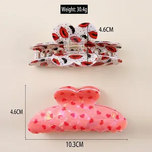 Große Valentinstag Haarklammern mit roten Lippenmustern und rosa Herzmotiven