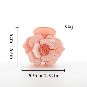 Pince à cheveux fleur de rose rose en acétate pour chignon avec dimensions de 5,9 cm