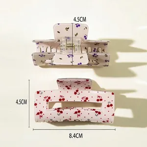 Floral and fruit pattern hair claw clips with cherry print in 8.4cm length for women