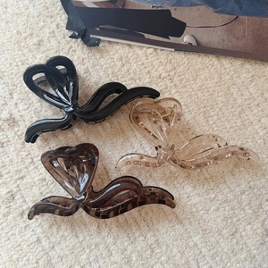 Lot de 3 grandes pinces à cheveux noeud élégantes en noir, champagne et marron