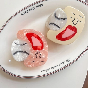Funny baseball design hair claw set with glitter pink and cream acrylic shark clips