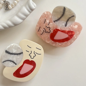Funny Funny Face Baseball Pattern Acetate Hair Claw Clip For Women Vintage Marble Texture Shark Clip Hair Accessories