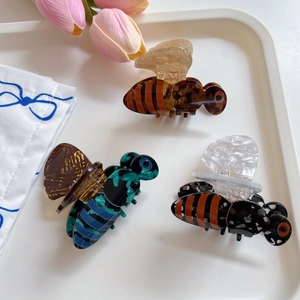 Pince à Cheveux Abeille en Acétate pour Femmes Forme d'Animal Douce Abeille Shark Clip Accessoires de Coiffure à la Mode Design Abeille