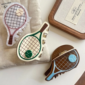 Cute tennis racket acetate hair claw clips in pink, cream and brown colors