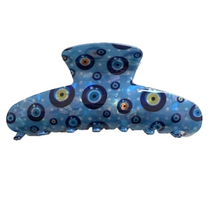 Blue evil eye claw clip for hair made of acetate with a glossy translucent finish