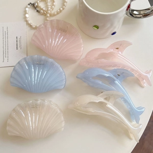 Women Jelly Color Dolphin Sea Shell Hair Claws Acetate Shark Clips Pearlescent Seaside Holiday Fashion Hair Accessories