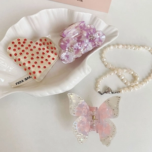 Lot de pinces à cheveux élégantes en acétate avec motifs papillon et fleur et strass brillants