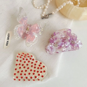 Pince à Cheveux Crabe en Acétate Marbré Papillon Cœur Fleur Strass Pince Requin pour Femmes Accessoires Cheveux