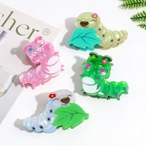 Cute cartoon caterpillar hair claw clips set in four colors for women and girls