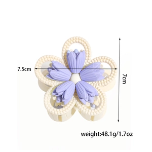 7,5 cm große hohle Blumen-Haarklammer in Lavendel und Creme für dickes Haar