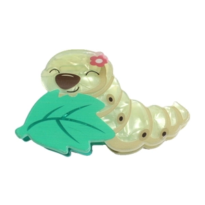 Cute green caterpillar hair claw clip made of pearlized acetate for girls