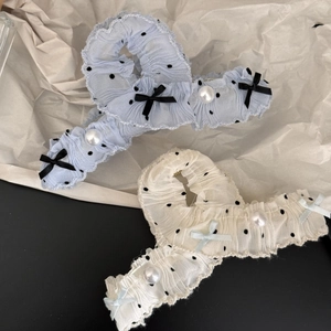 Haarklammer Mit Polka Dots Und Plissiertem Stoff Im Französischen Stil Für Damen Eleganter Süßer Bogen Künstliche Perlen Haarschmuck