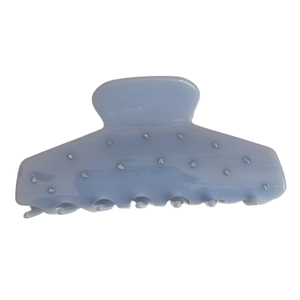 Light blue acetate hair claw clip with rhinestones for women, elegant fan-shaped hair accessory