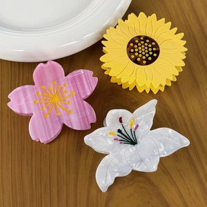 Women Acetate Flower Hair Claw Clip Sunflower Sakura Lily Pattern Handmade Shark Clip Hairpin Styling Accessories For Women