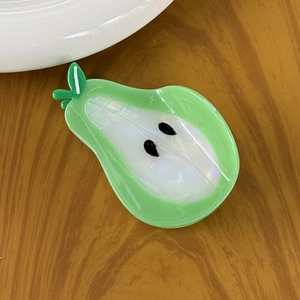 Pear shaped hair claw clip in green and pearlescent white acetate for sweet hairstyling