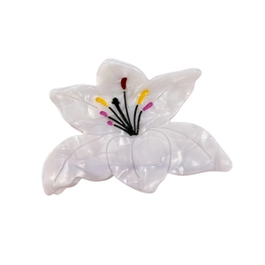 Pearlescent lily flower hair claw clip with colorful stamens for women's hairstyles